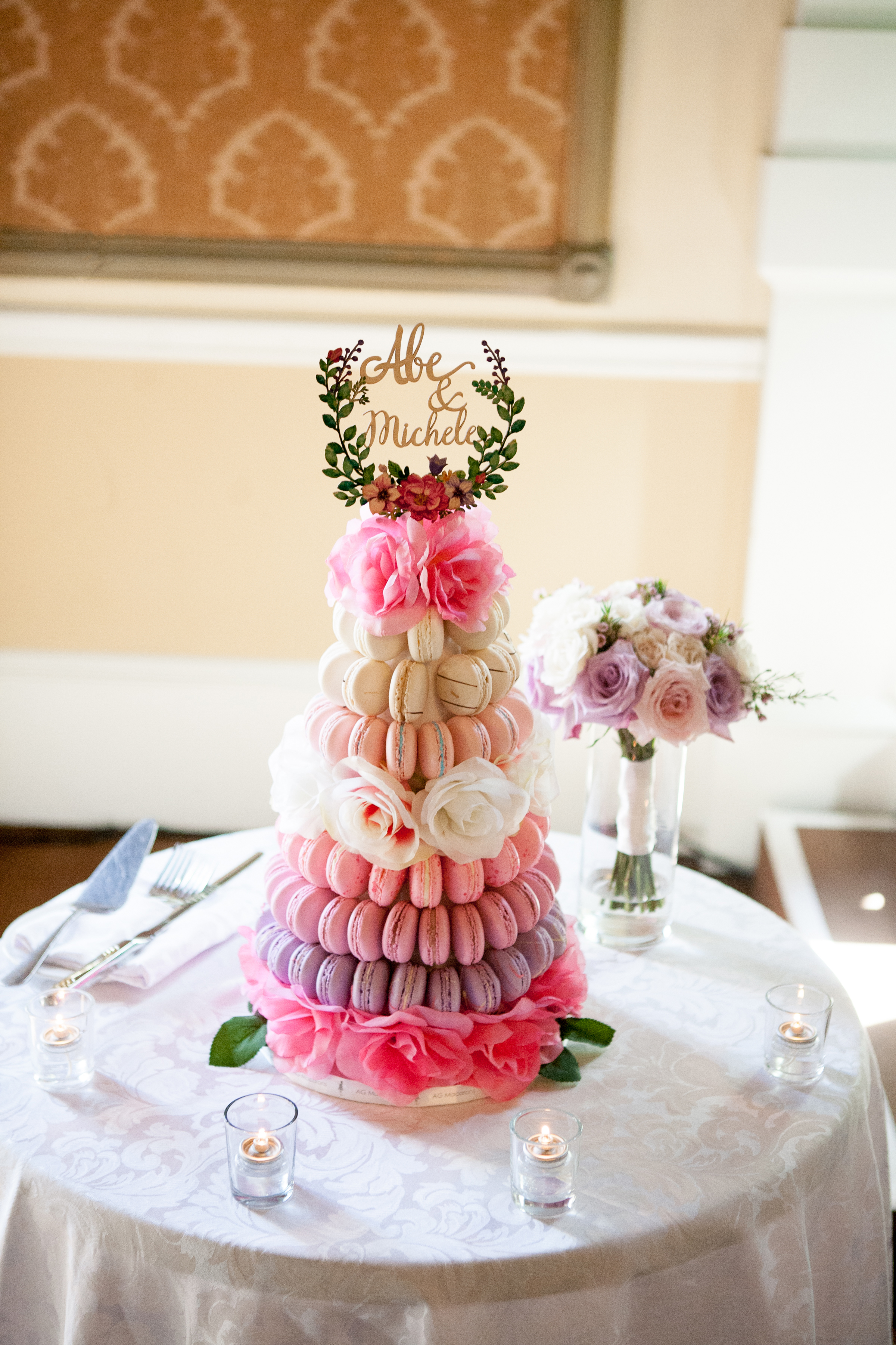 Macaron tower Floral-Tower-from-Michelles-Wedding